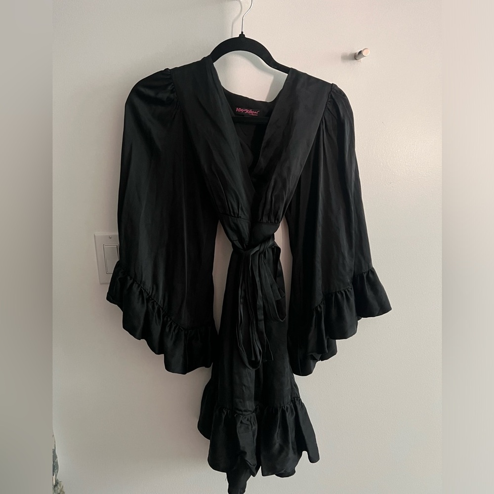 Vintage Betsey Johnson Black Ruffled Wrap dress